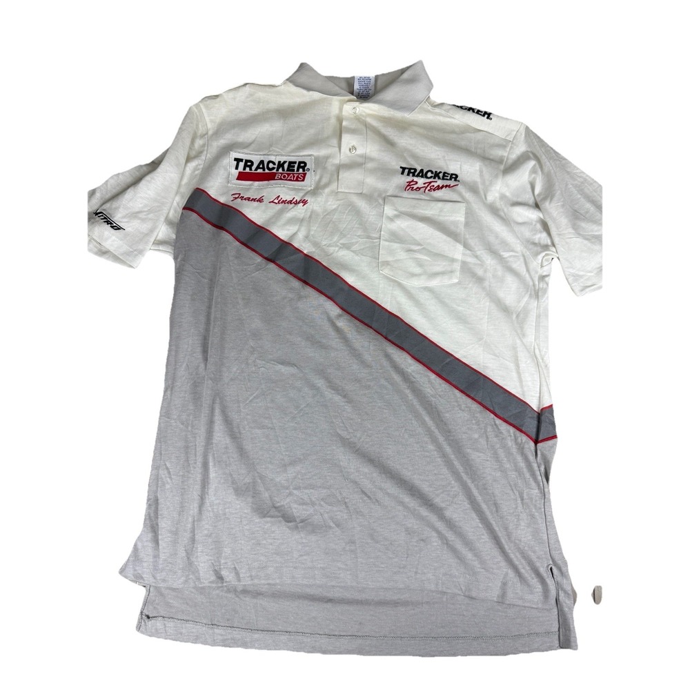 Tracker Boats Polo Shirt Mens L‎ White Gray Fishing Pro Team Vintage Swingster